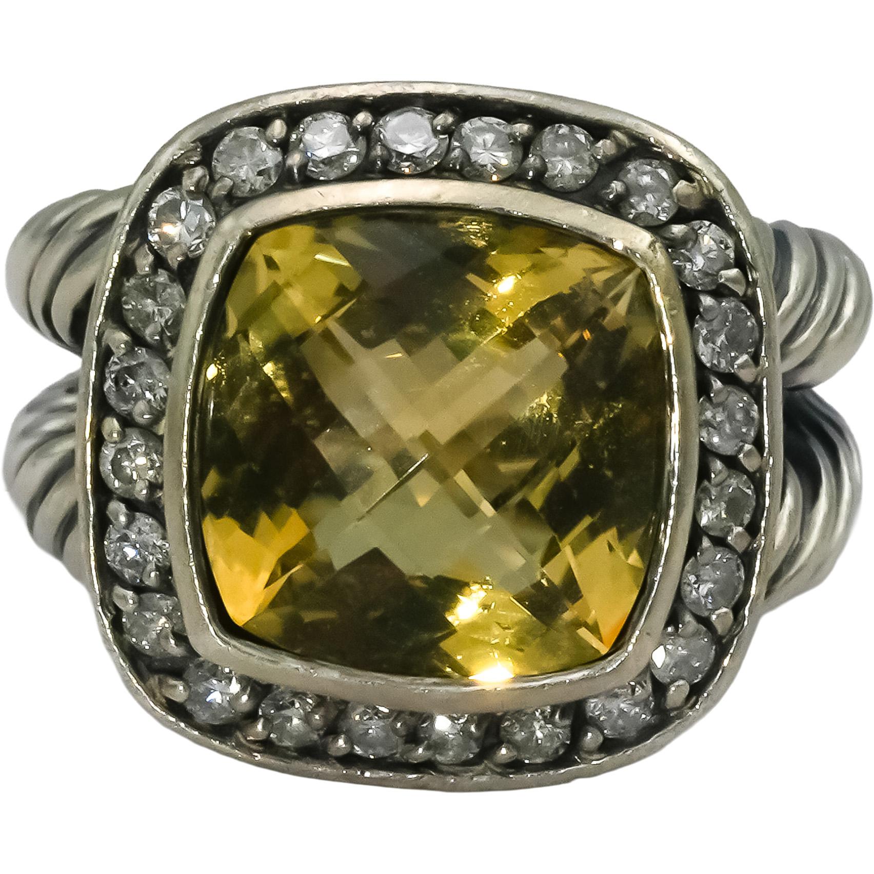 DAVID YURMAN Sterling Silver Diamond and Citrine Albion Ring 0.25CT Size 6