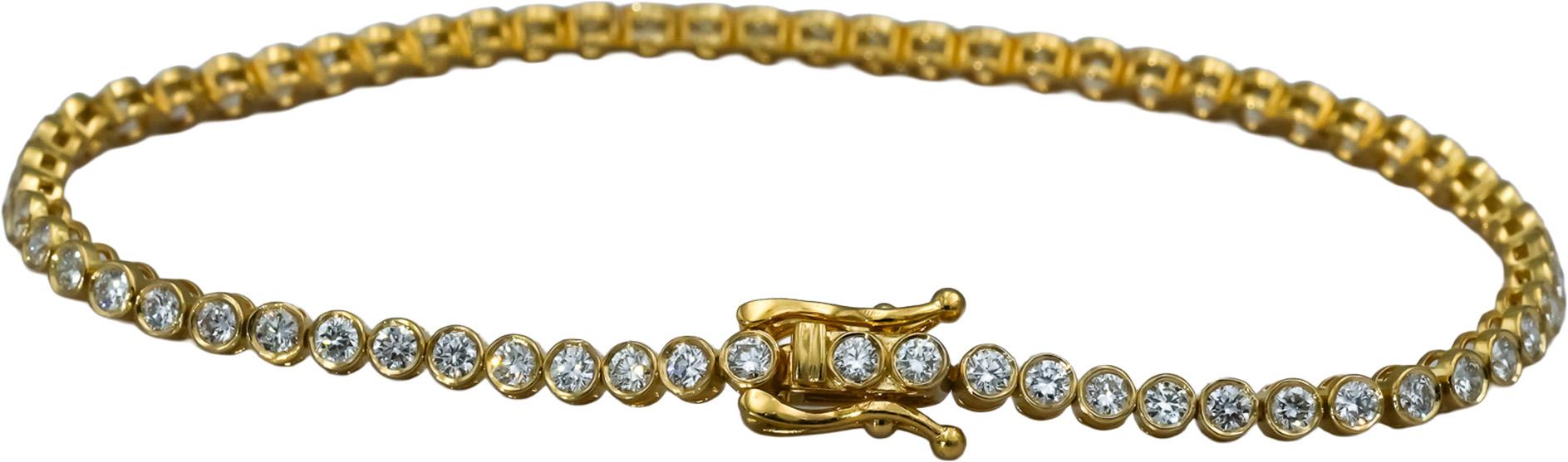 14k Yellow Gold VS Round Bezel Set Diamond Tennis Bracelet 2.36CT