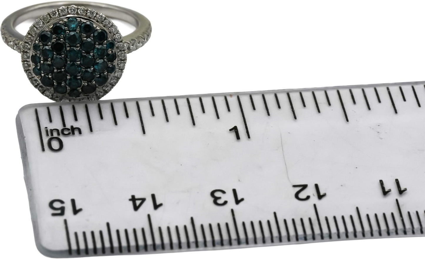 14k White Gold White and Blue Diamond Cluster Ring 1.0CT Size 5.25