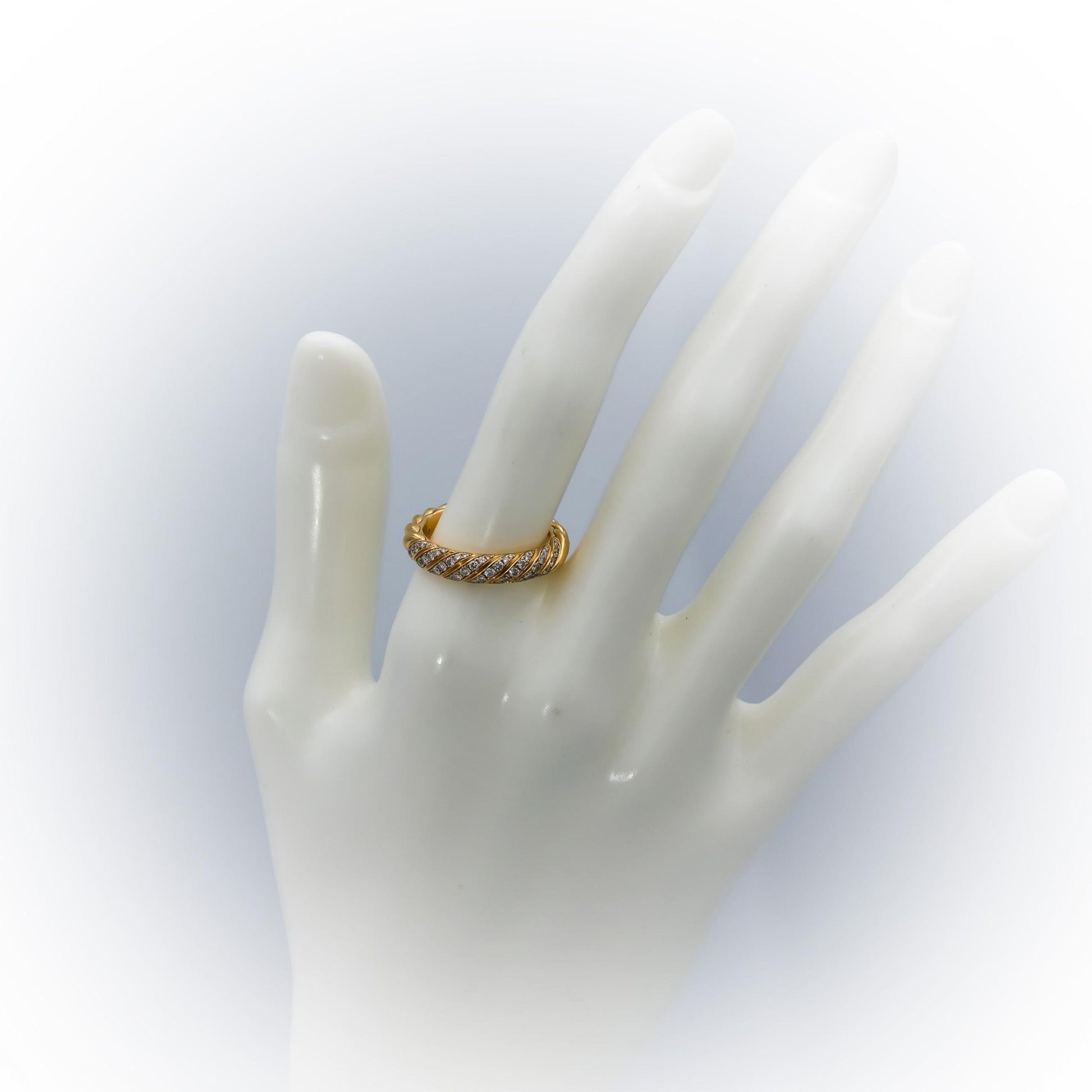 DAVID YURMAN 18k Yellow Gold Diamond Sculpted Cable Band Ring 0.39CT Size 7