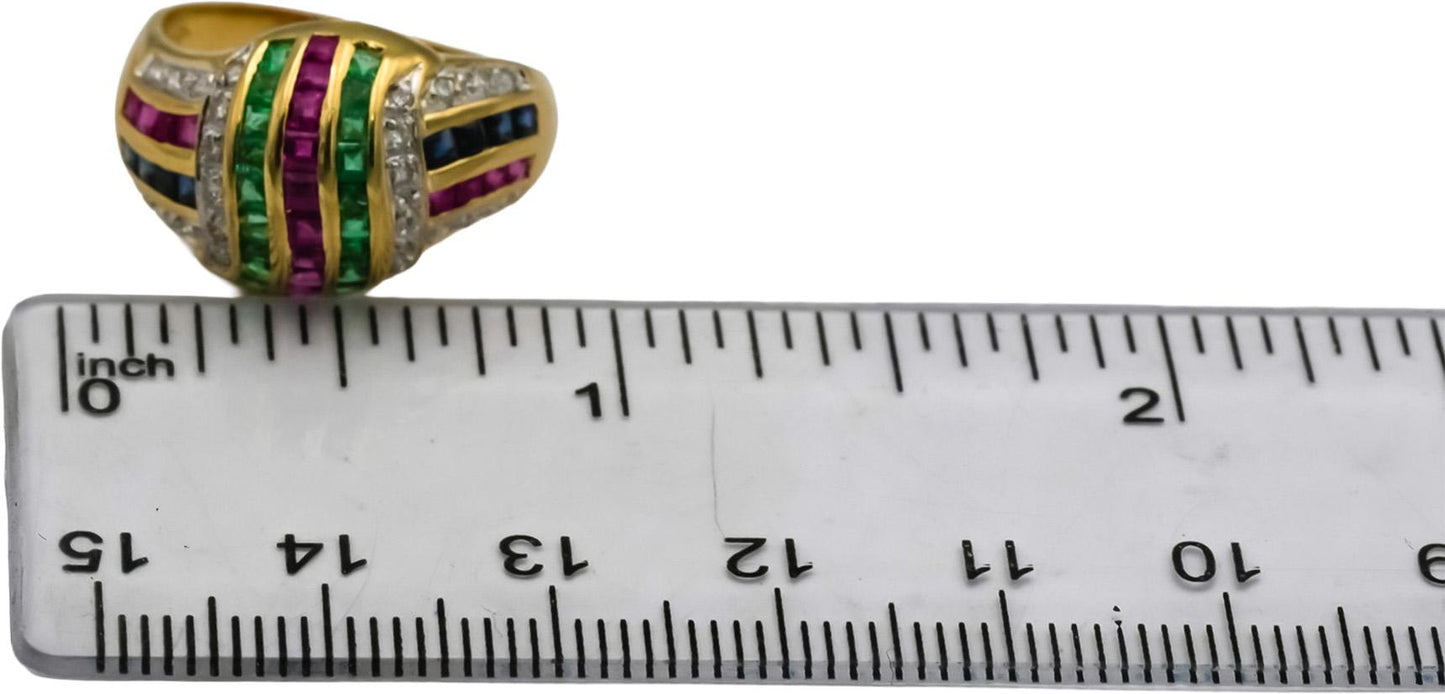 LE VIAN 14k Yellow Gold Diamond Ruby Sapphire Emerald Ring 1.15CT Size 7.25