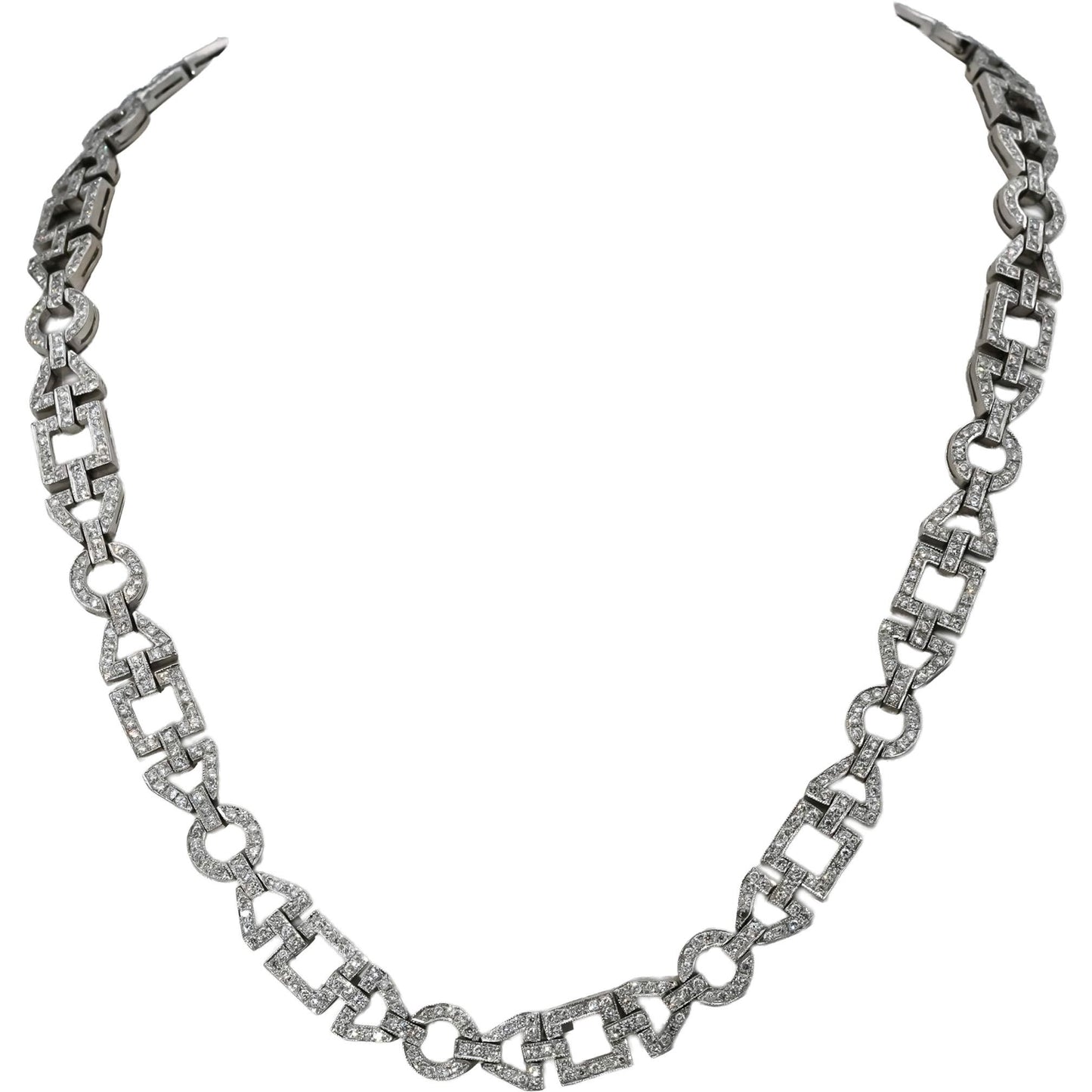 18k White Gold Round Diamond Fancy Link Necklace 7.0CT