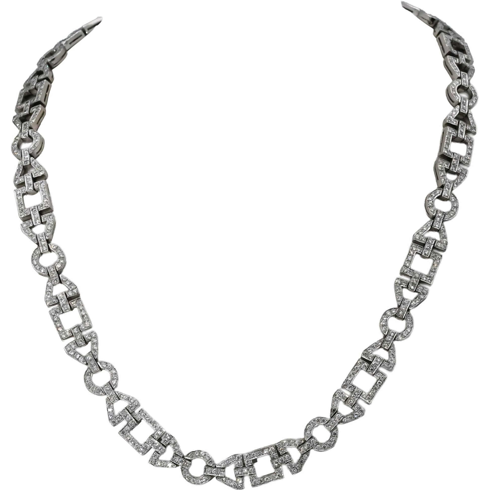 18k White Gold Round Diamond Fancy Link Necklace 7.0CT