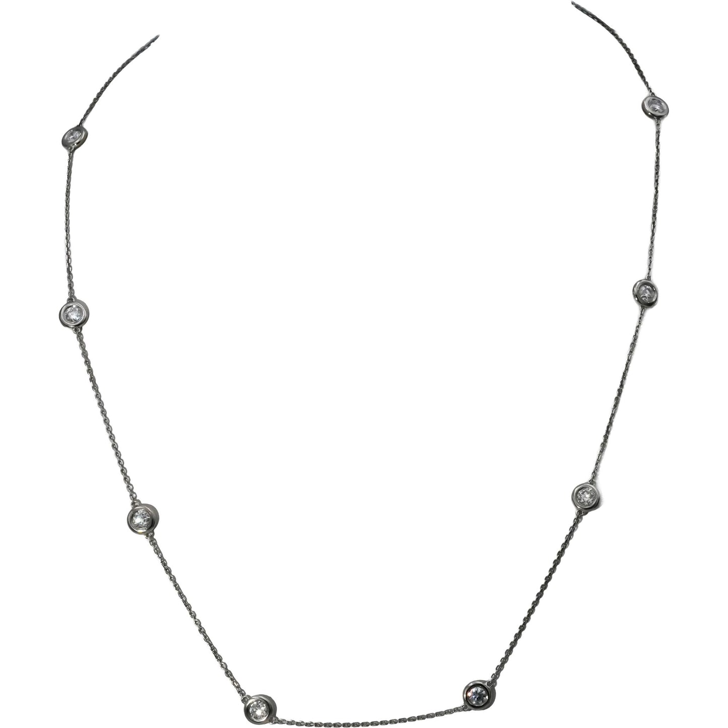 Platinum Round Bezel Set Diamond By The Yard Necklace 0.50CT 10 Pieces