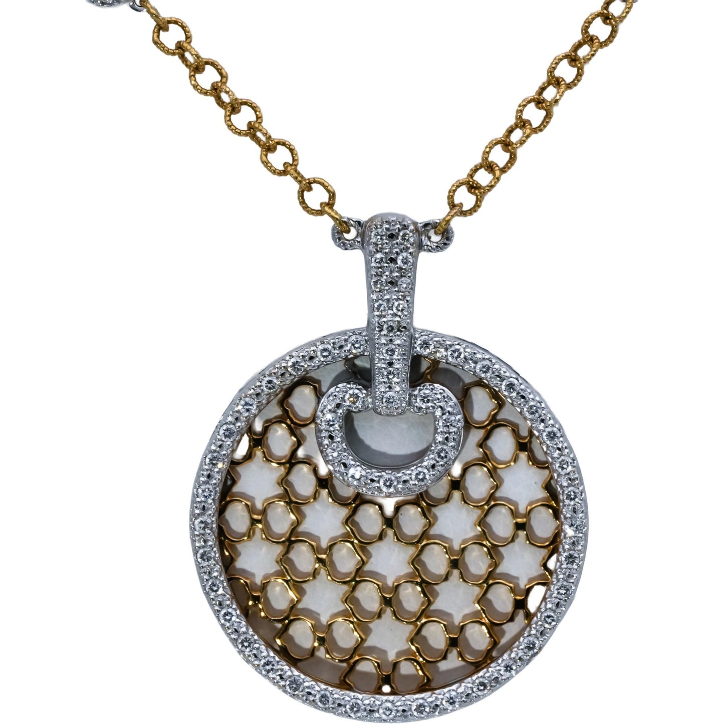 18k White and Yellow Gold VS Round Diamond Pendant Necklace 1.0CT