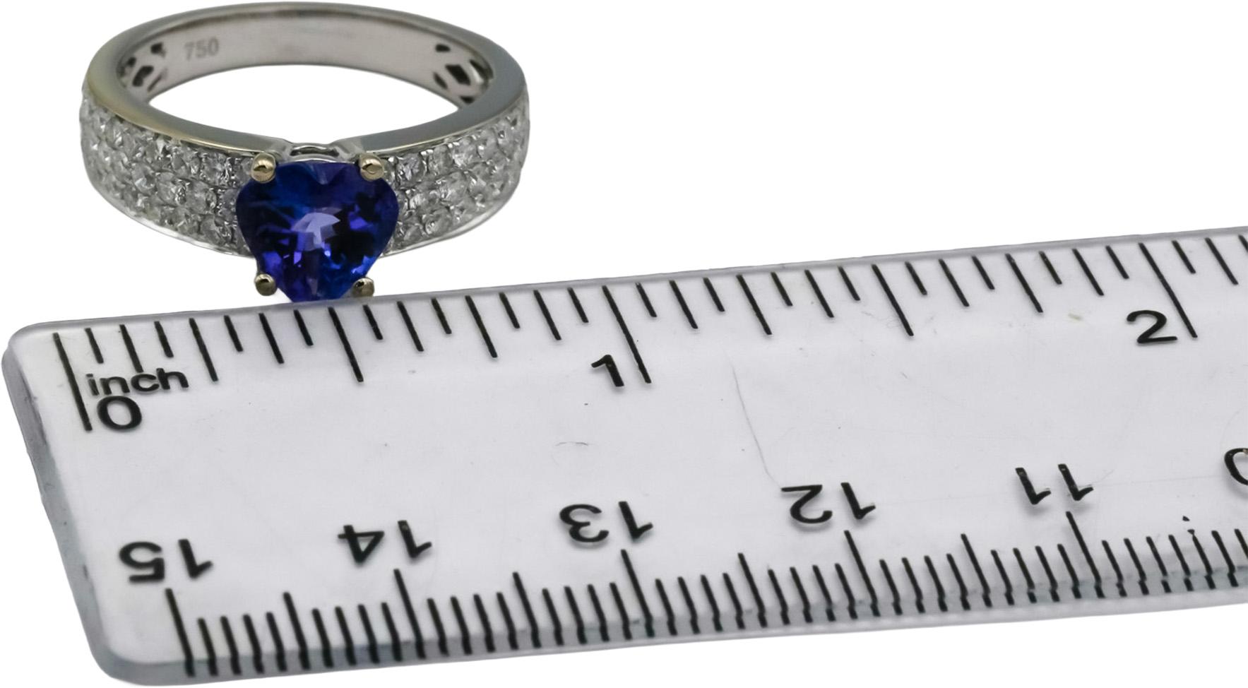 18k White Gold Round Diamond Heart Cut Tanzanite Cocktail Ring 2.28CT Size 6.75