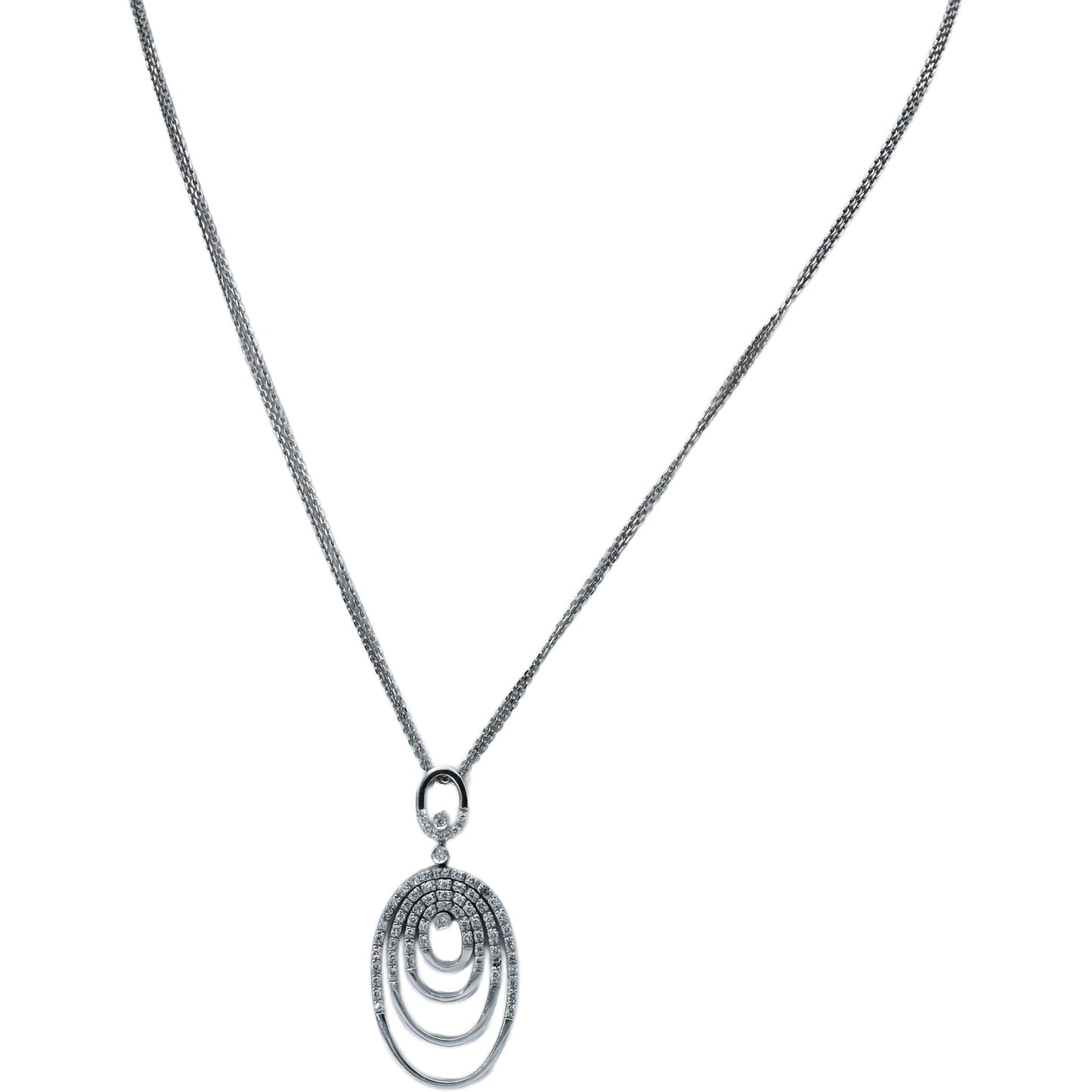 18k White Gold Round Diamond Double Sided Twisting Oval Pendant Necklace 0.50CT
