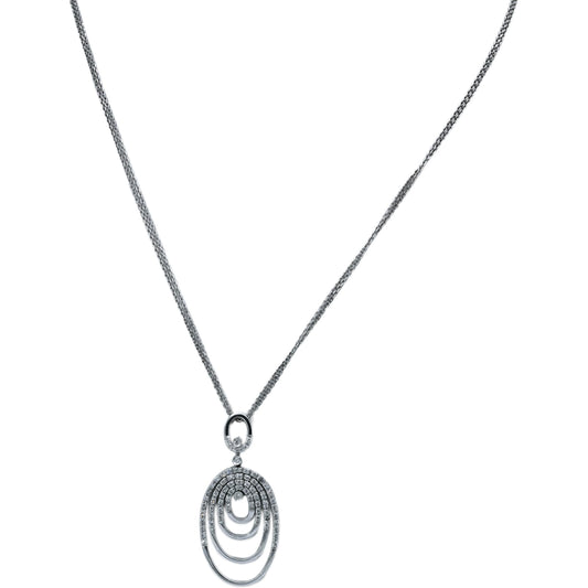 18k White Gold Round Diamond Double Sided Twisting Oval Pendant Necklace 0.50CT