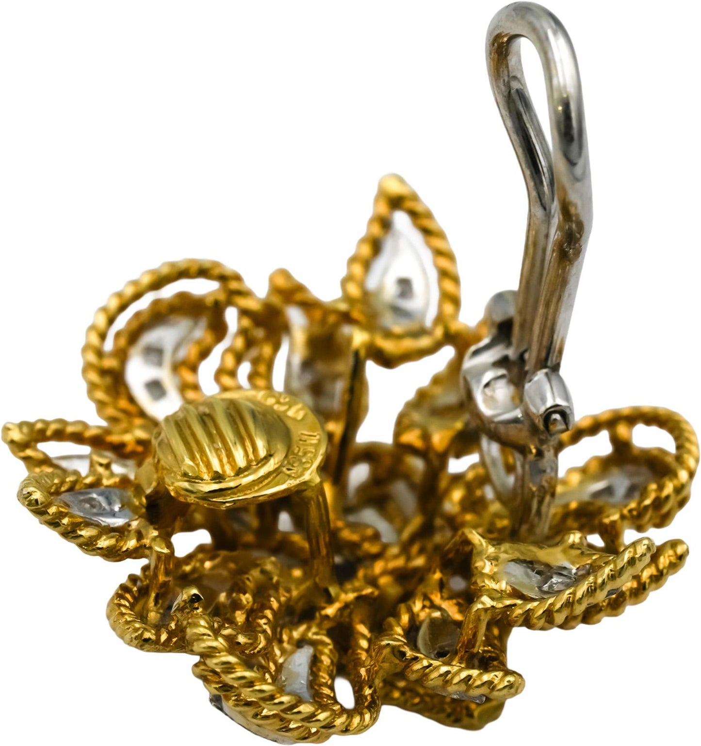 Vintage Retro 18k White and Yellow Gold VS Diamond Flower Clip-On Earrings .50CT