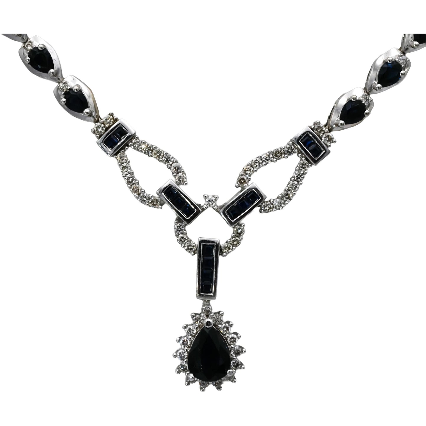 14k White Gold Diamond and Sapphire Formal Necklace 9.75CT