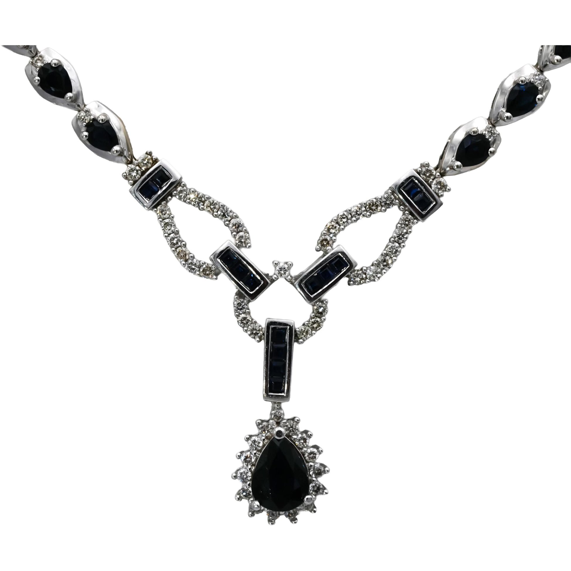 14k White Gold Diamond and Sapphire Formal Necklace 9.75CT