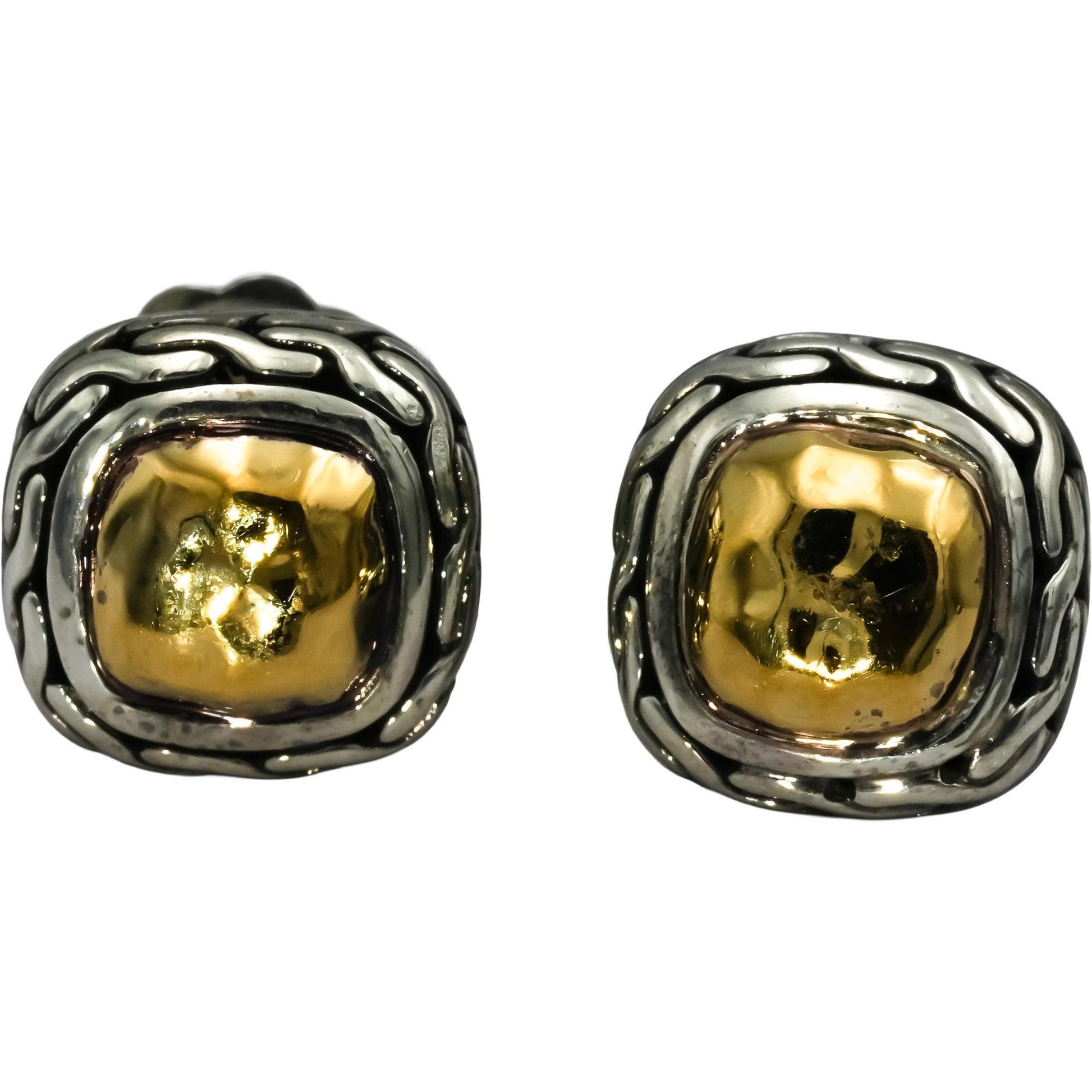 JOHN HARDY Sterling Silver 22k Yellow Gold Palu Collection Square Stud Earring