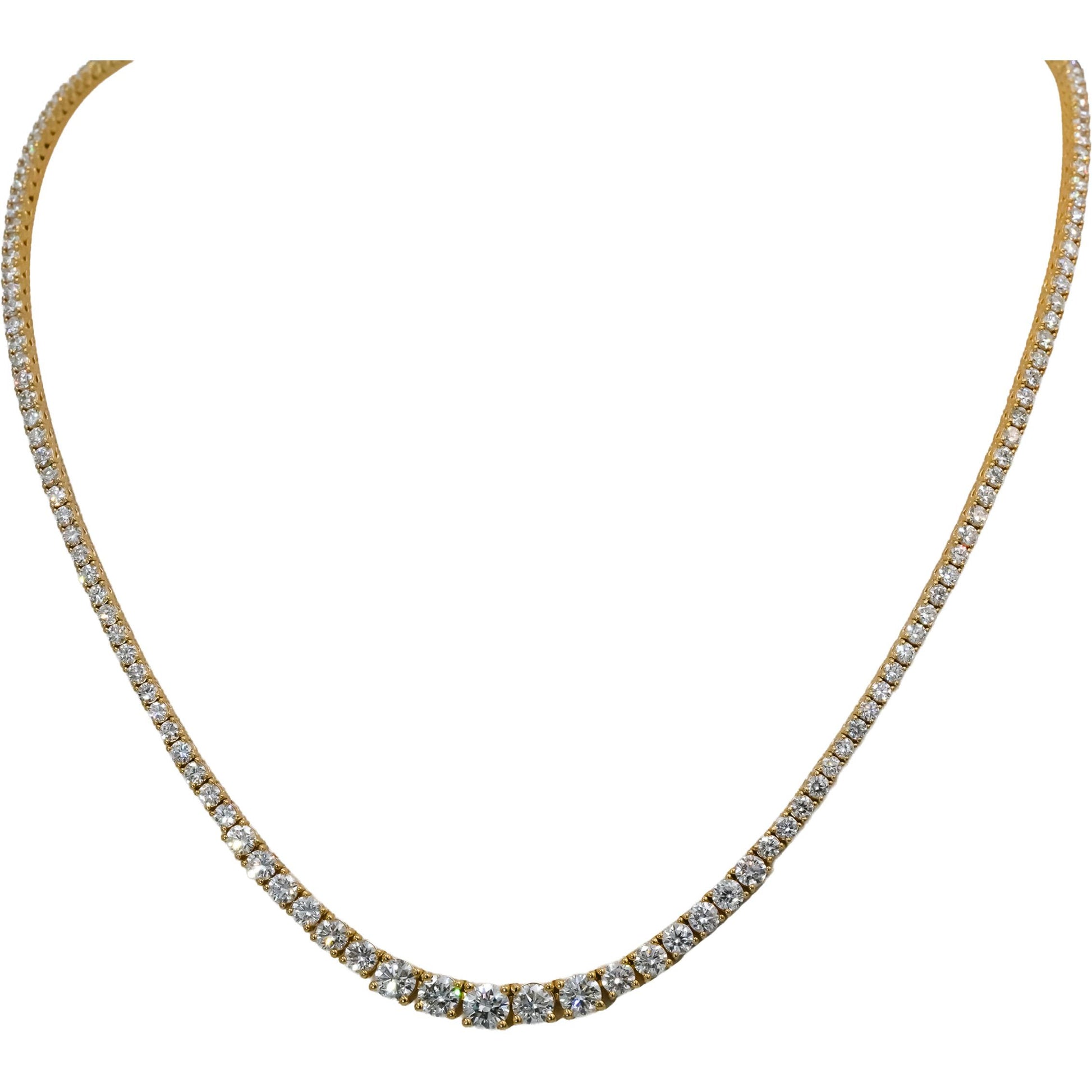 14k Yellow Gold Round Diamond Graduated Riviera Necklace 8.51CT
