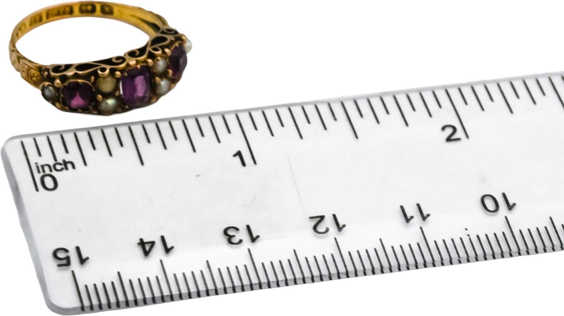 Antique Victorian 15k Yellow Gold Pink Sapphire Seed Pearl Ring 1.25CT Size 6.5