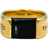 TIFFANY & CO. 18k Yellow Gold 1837 Makers Black Onyx Signet Men's Ring Size 13.5