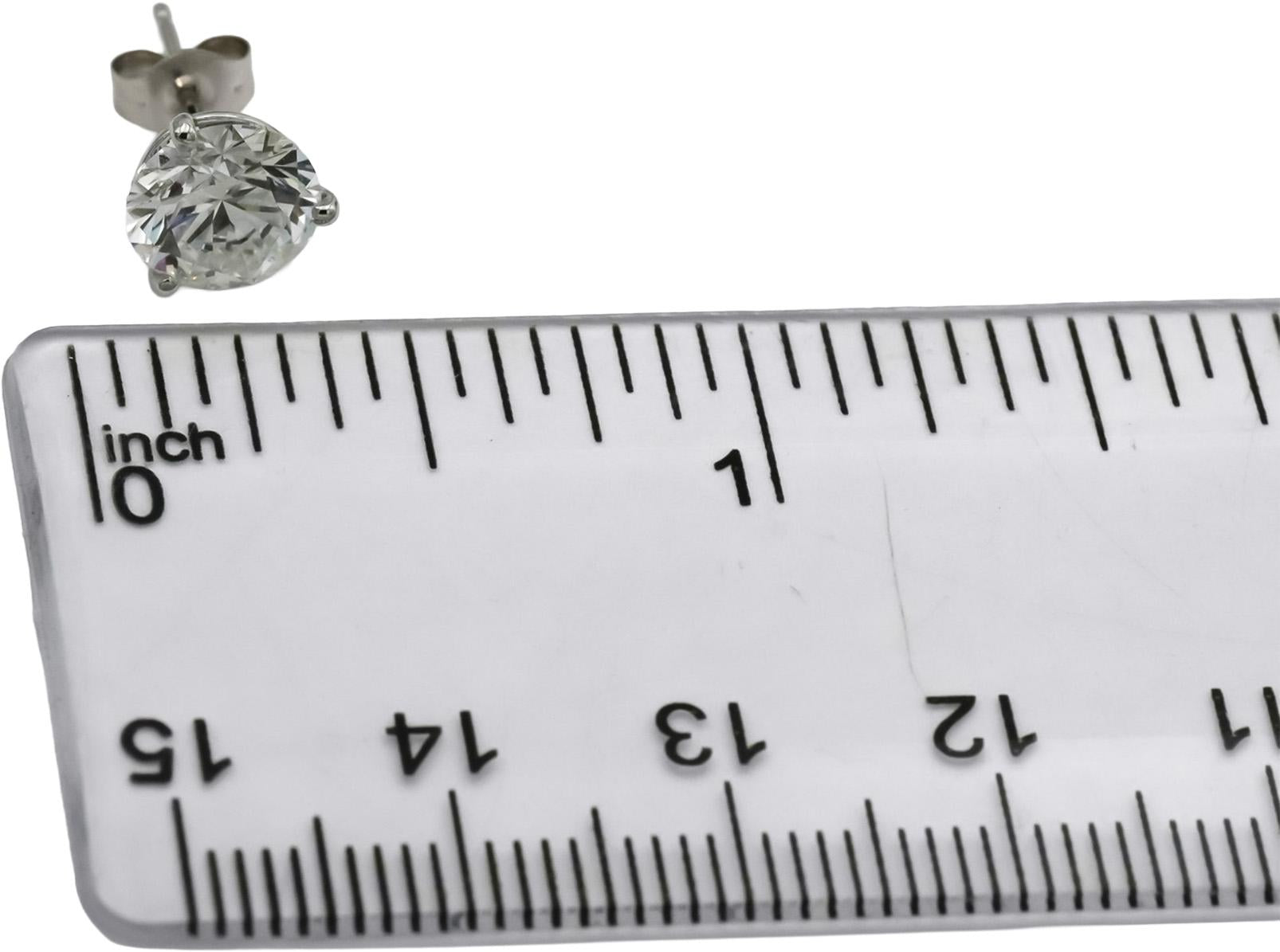 14K White Gold VS Round Lab-Grown Martini Setting Stud Earrings 3.11CT