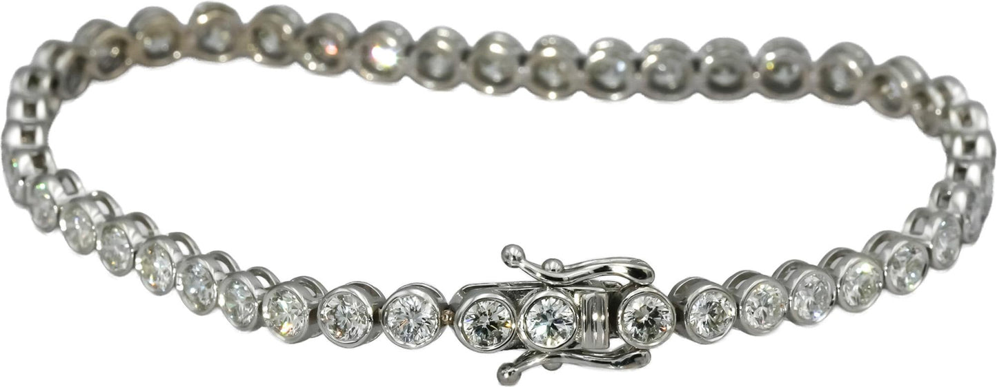 14k White Gold VS Round Bezel Set Natural Diamond Tennis Bracelet 6.04CT