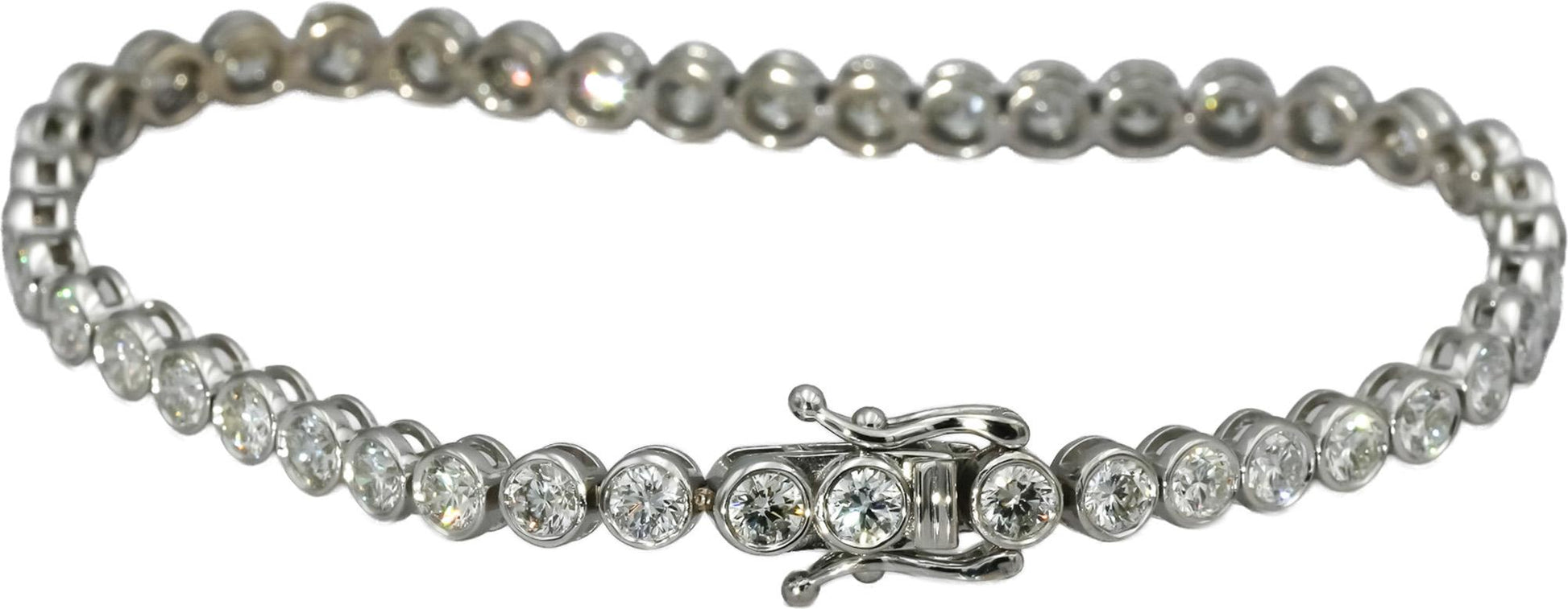 14k White Gold VS Round Bezel Set Natural Diamond Tennis Bracelet 6.04CT