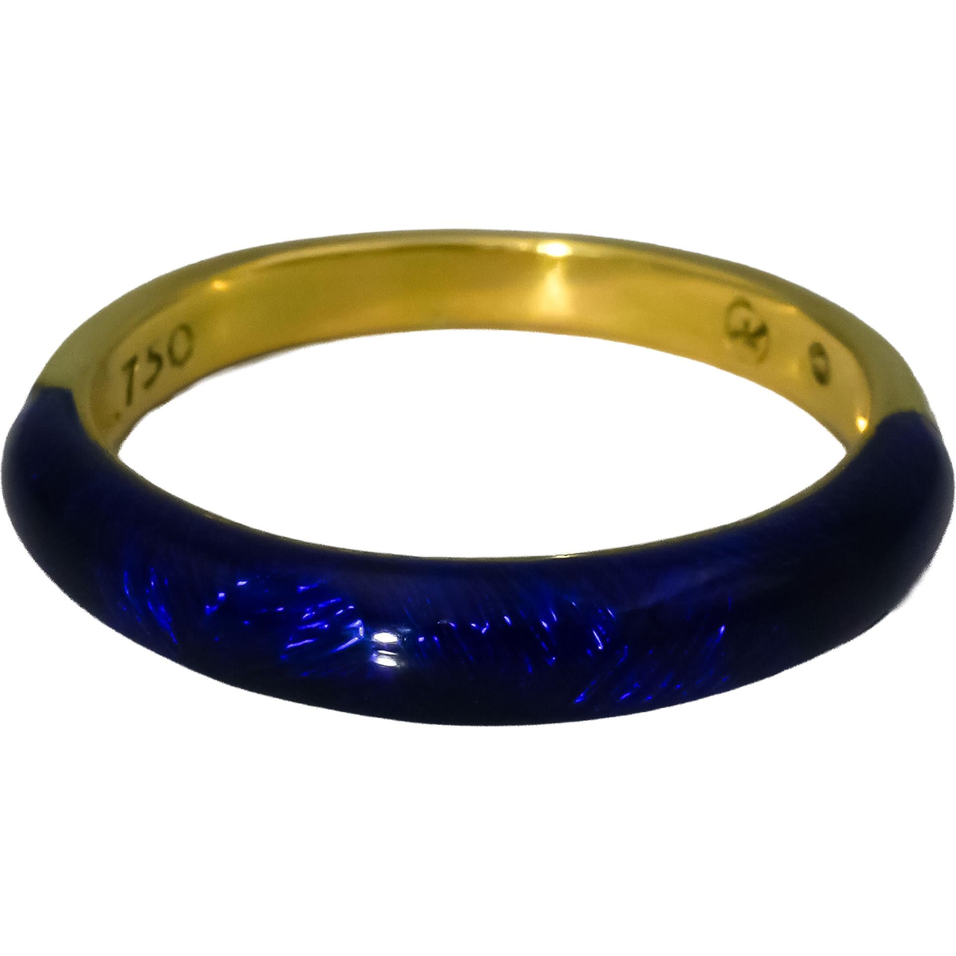 HIDALGO 18k Yellow Gold Blue Enamel Band Ring Size 6.25