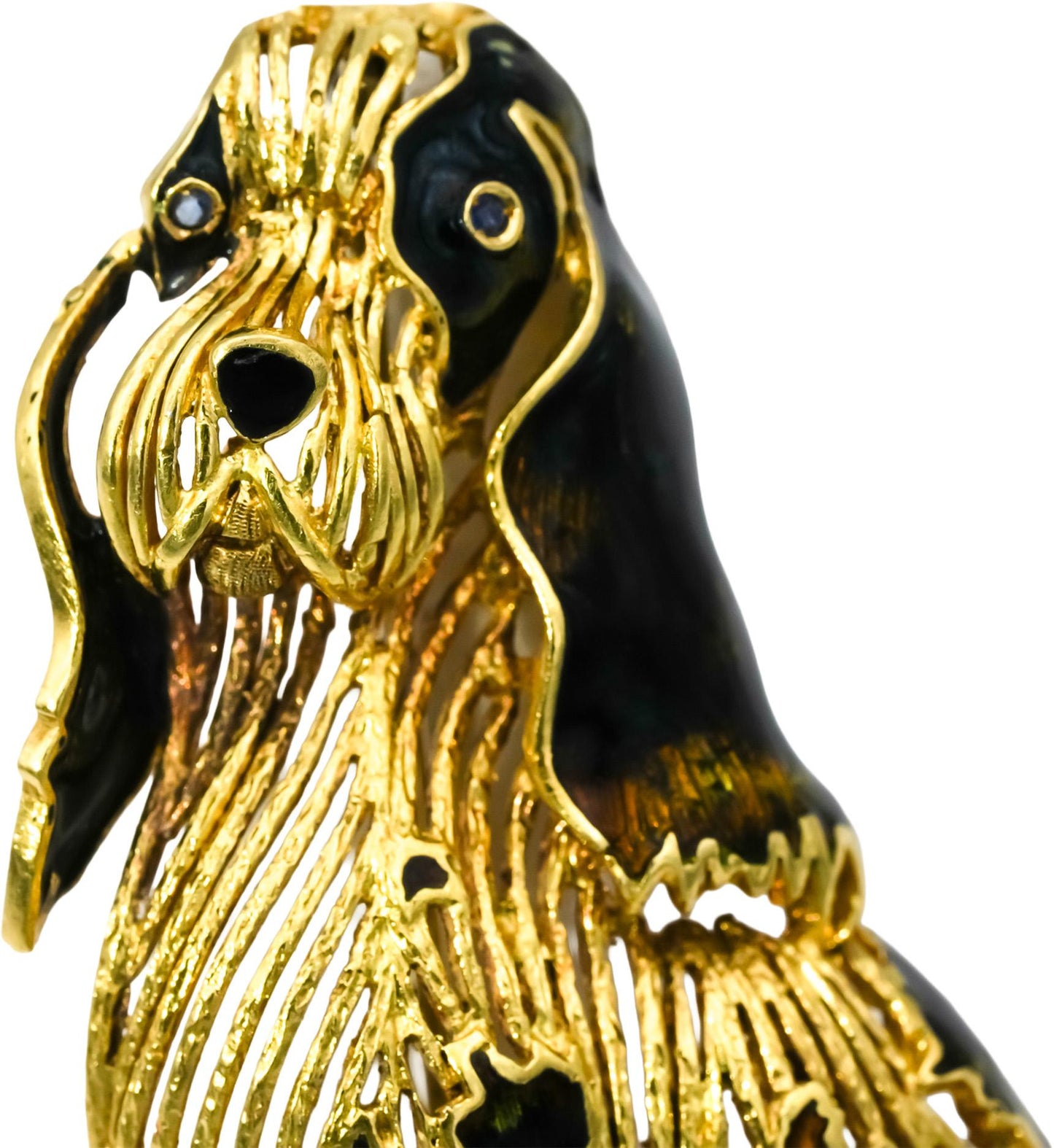 18k Yellow Gold Enamel Cocker Spaniel Dog Brooch Pin