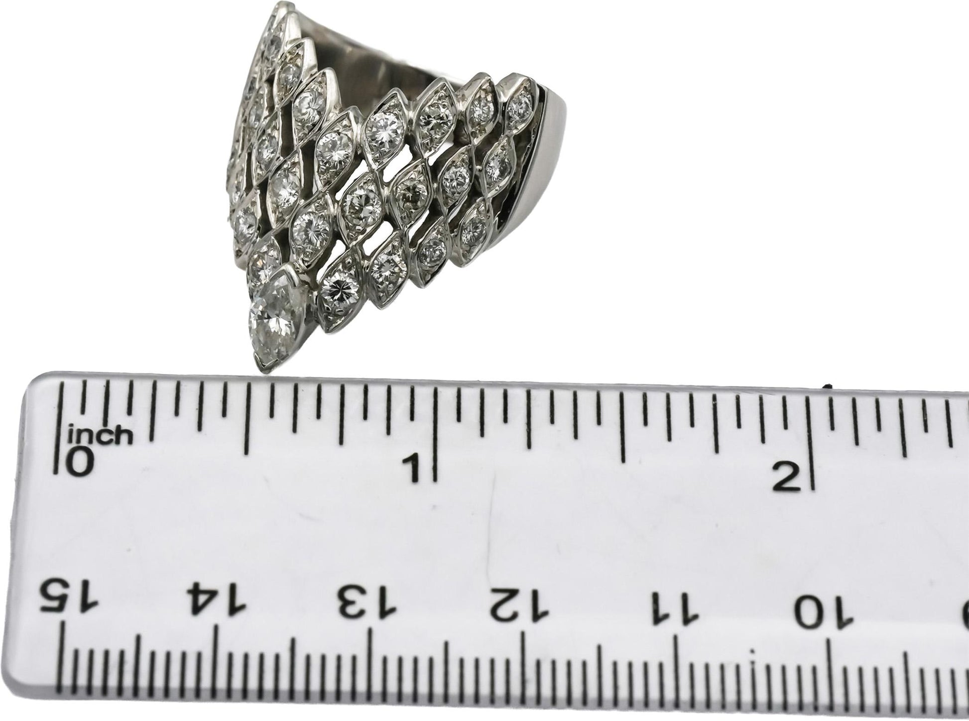 14k White Gold VS Round and Marquise Cut Diamond Chevron Ring 1.50CT Size 8.5