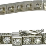 Vintage Platinum VS Diamond Tennis Bracelet w/ Scroll Etching Sides 6.67CT