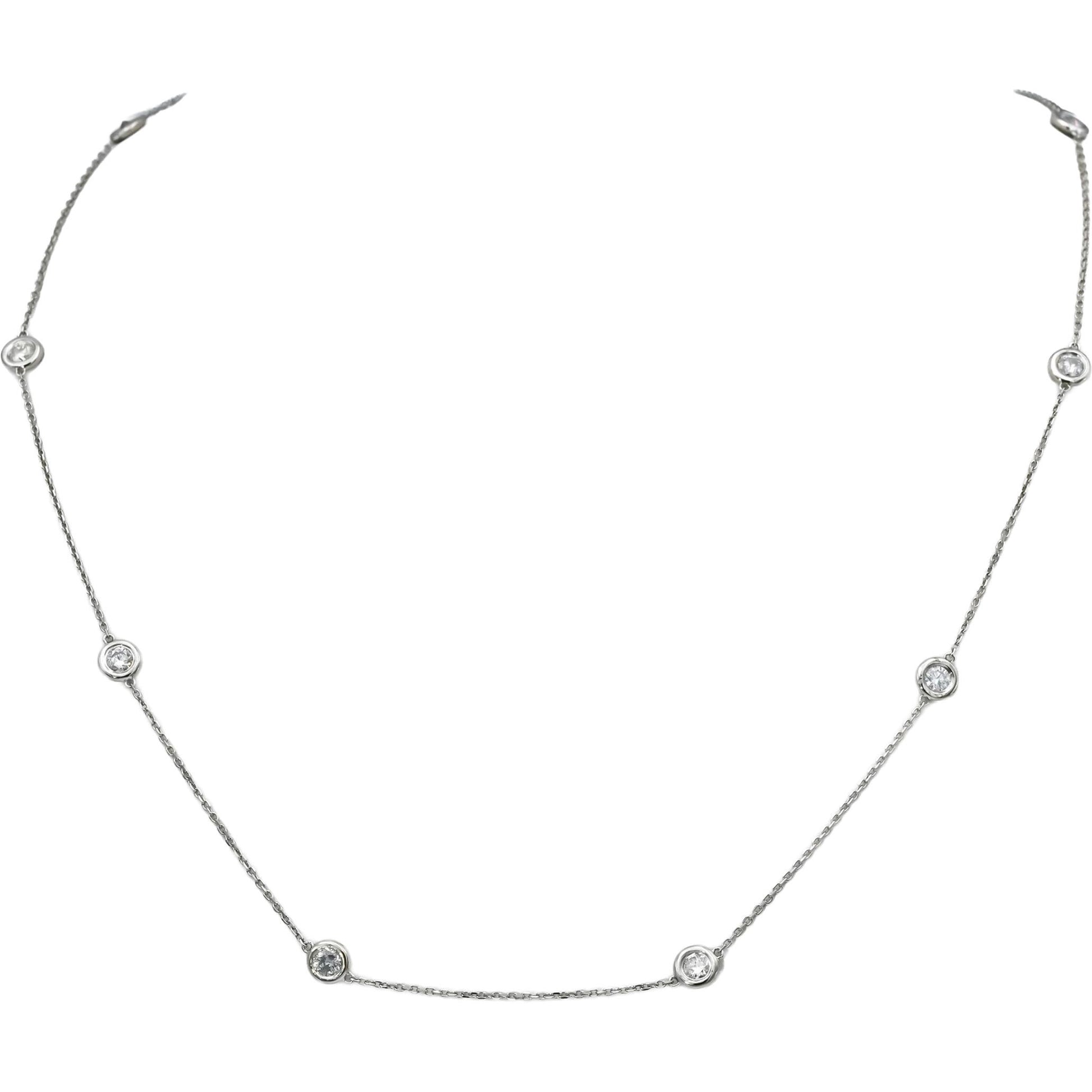 Platinum Round Bezel Set Diamond By The Yard Chain Necklace 1.50CT