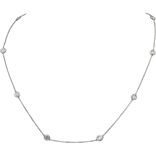 Platinum Round Bezel Set Diamond By The Yard Chain Necklace 1.50CT