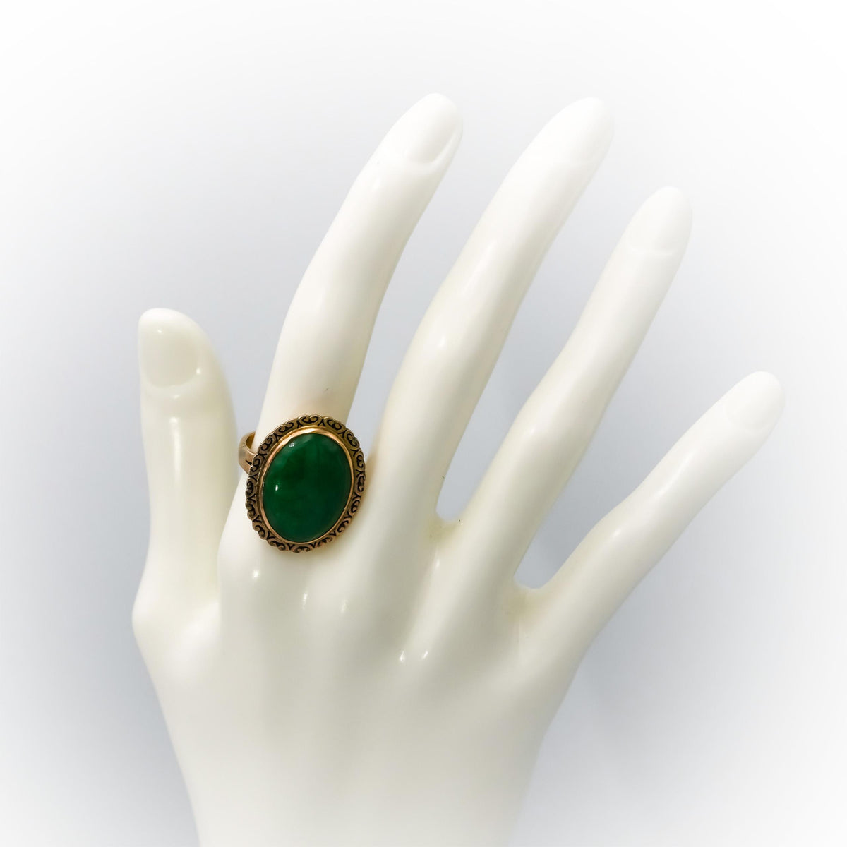 Vintage Antique 14k Yellow Gold Cabochon Jadeite Jade Ring Size 6.5