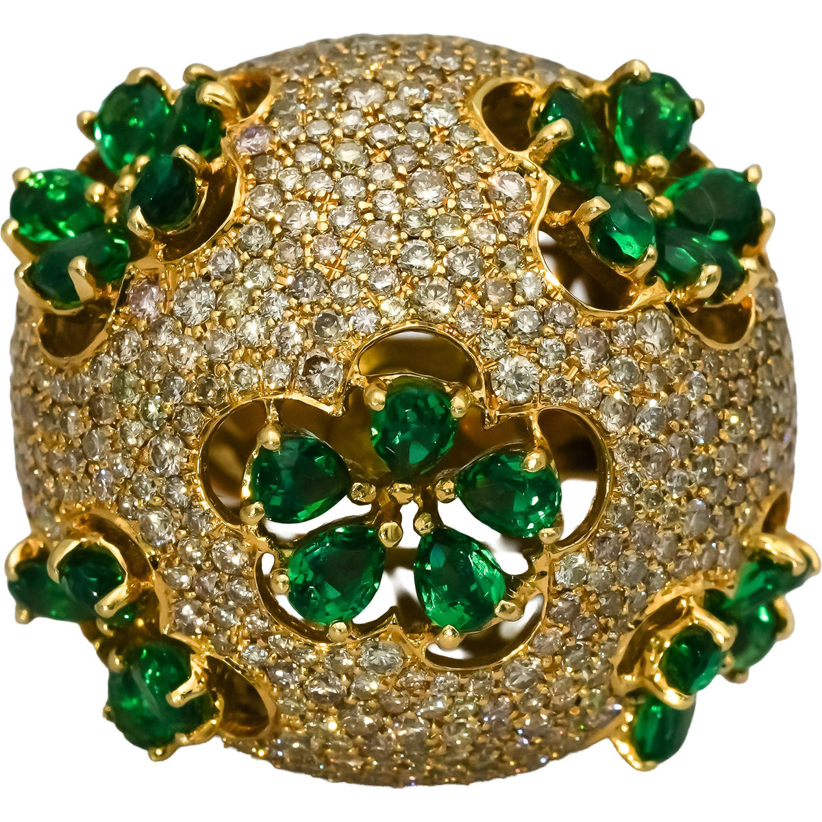 18k Yellow Gold Diamond and Tourmaline Floral Dome Cocktail Ring 7.50CT Sz 7