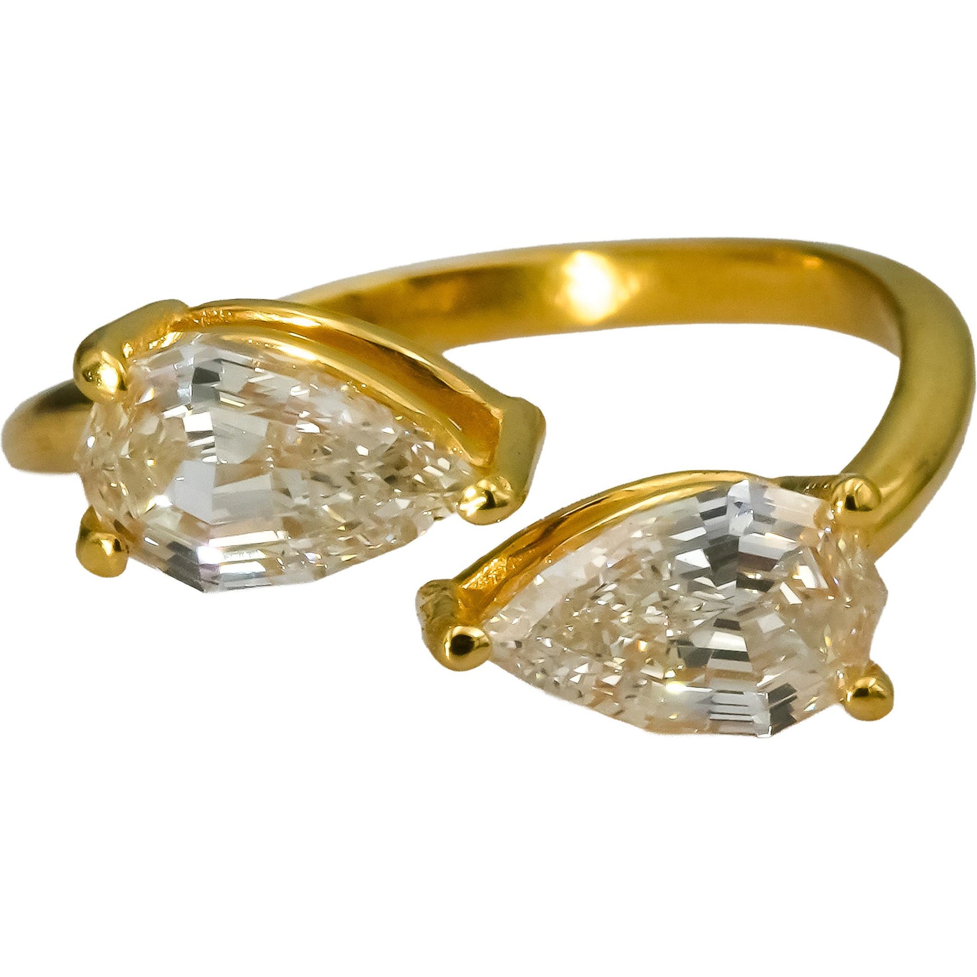 18k Yellow Gold VS Pear Step Cut Diamond Bypass Ring 2.02CT Size 6.5