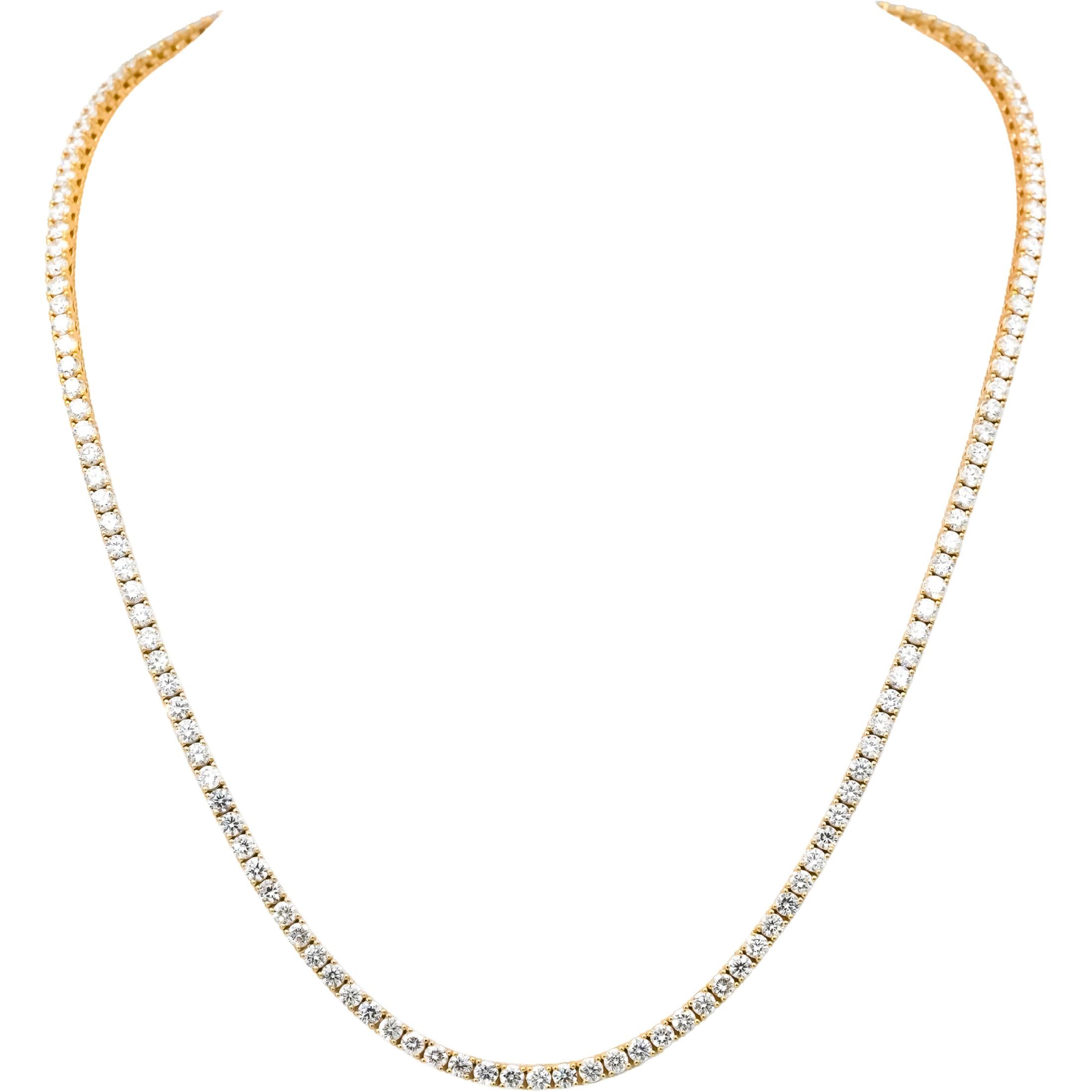 14k Yellow Gold VS Round Lab-Grown Diamond Tennis Necklace 12.82CT