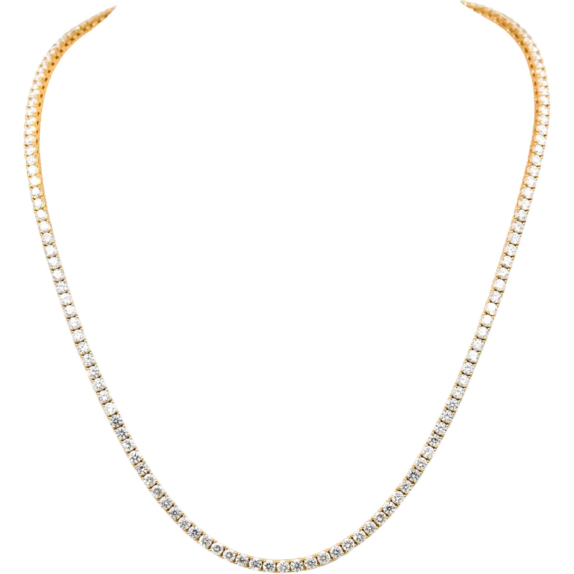 14k Yellow Gold VS Round Lab-Grown Diamond Tennis Necklace 12.82CT