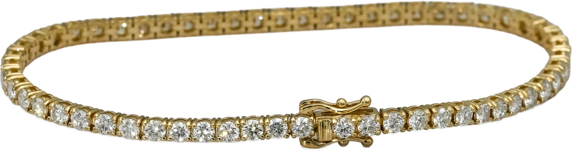 14k Yellow Gold VS Round Natural Diamond Tennis Bracelet 4.55CT