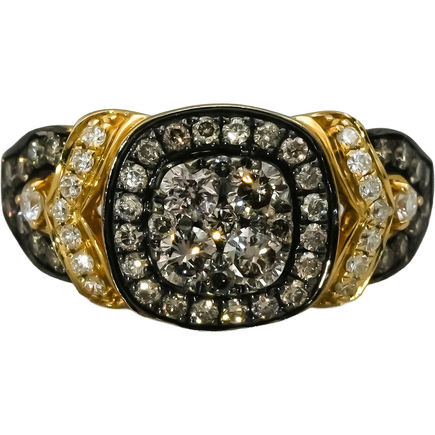 LE VIAN 14k Yellow Gold White and Chocolate Diamond Ring 0.90CT Size 6.75