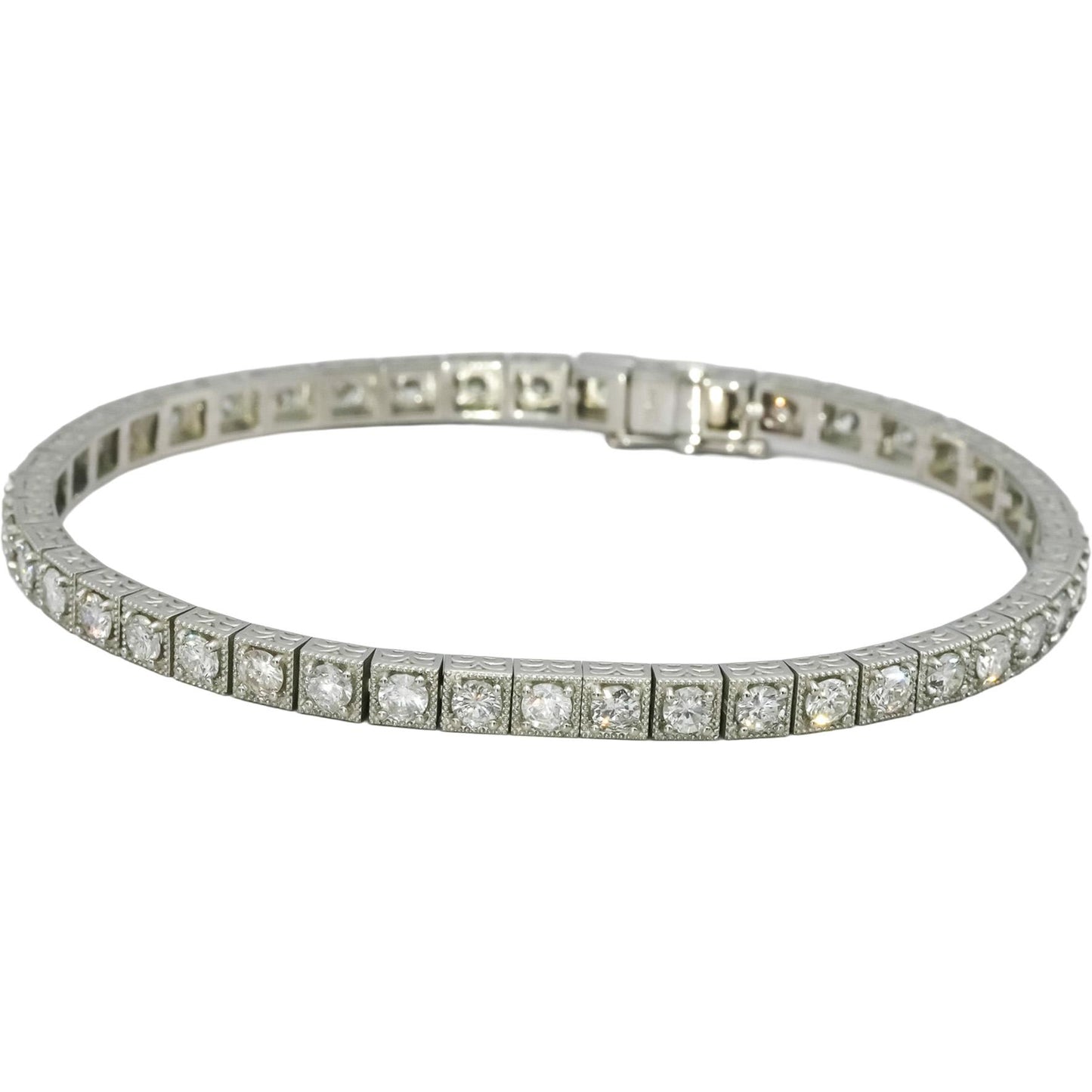 Platinum Round Natural Diamond Fancy Link Bracelet 4.65CT