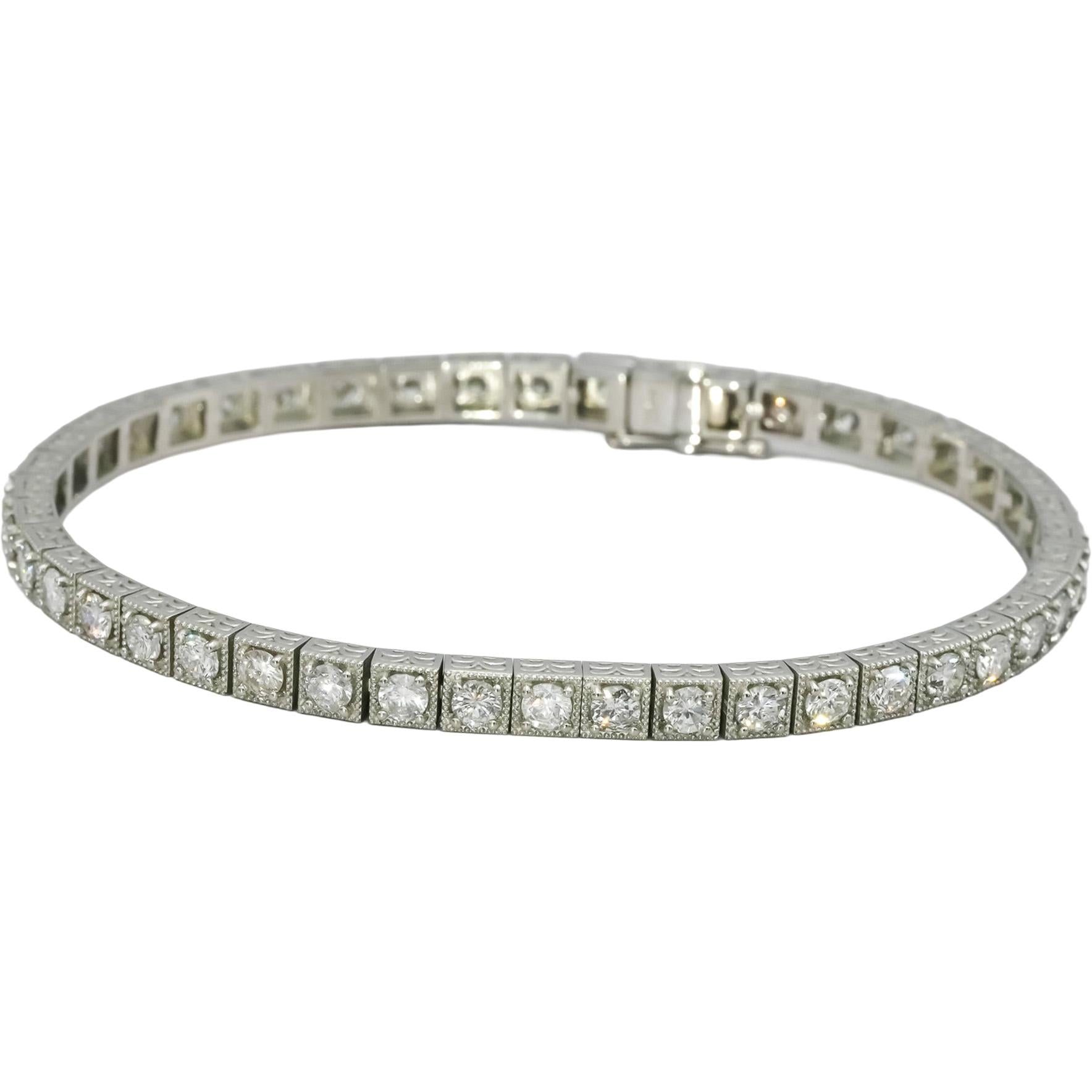 Platinum Round Natural Diamond Fancy Link Bracelet 4.65CT
