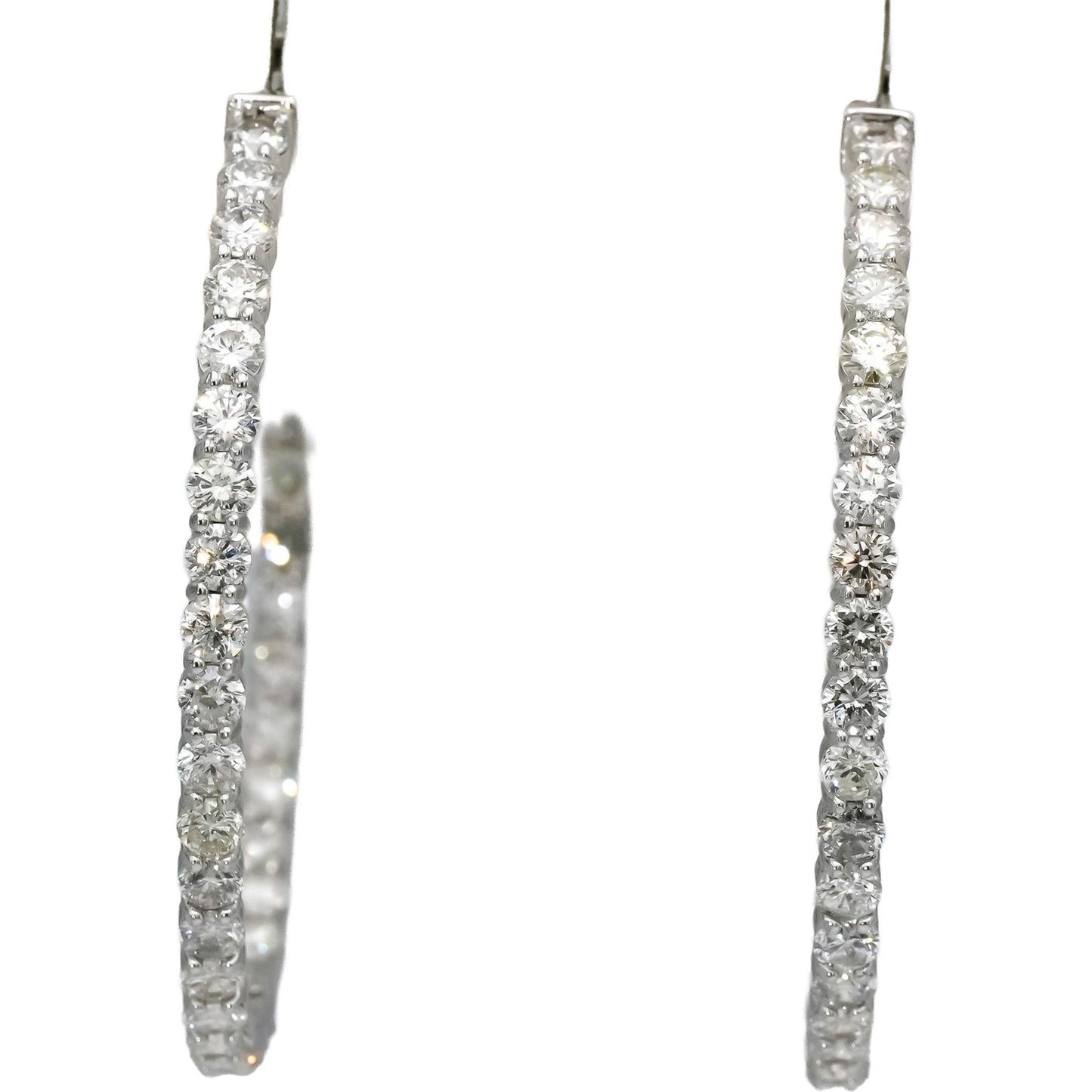 14k White Gold Round Natural Diamond Inside Out Hoop Earrings 6.35CT
