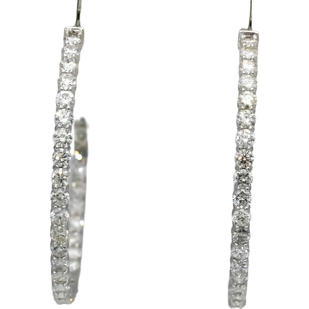 14k White Gold Round Natural Diamond Inside Out Hoop Earrings 6.35CT