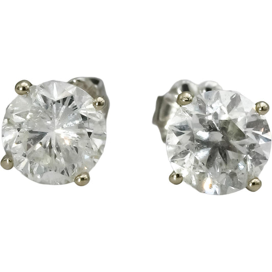 14k White Gold Round Natural Diamond Stud Earrings 2.20CT
