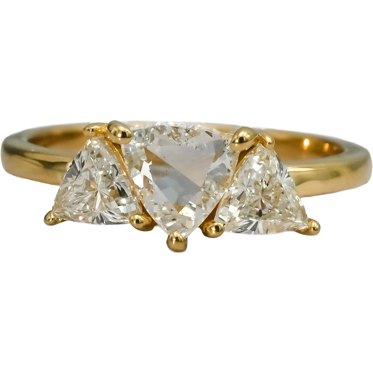 14k Yellow Gold VS Trillion Rose Cut Natural Diamond 3 Stone Ring 1.21CT Sz 6.25