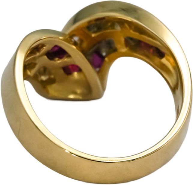 14k Yellow Gold Diamond and Ruby Curved Bypass Ring 1.0CT Size 6