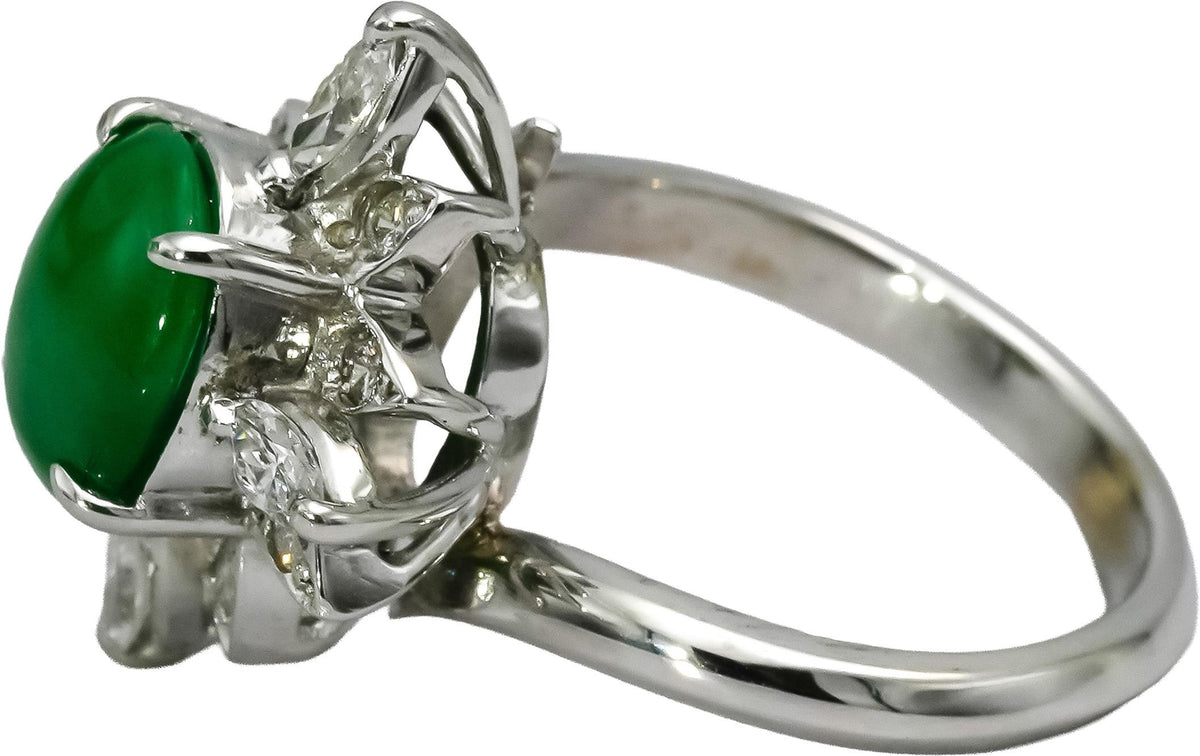 14k White Gold Diamond and Jade Cocktail Ring 0.50CT Size 4.25