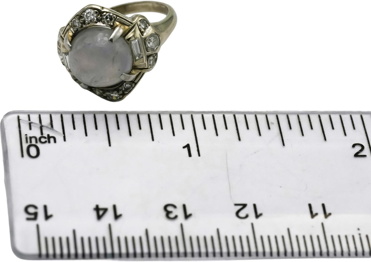 Vintage Antique Deco 14k White Gold Diamond & Star Sapphire Ring 5.90CT Size 5.5