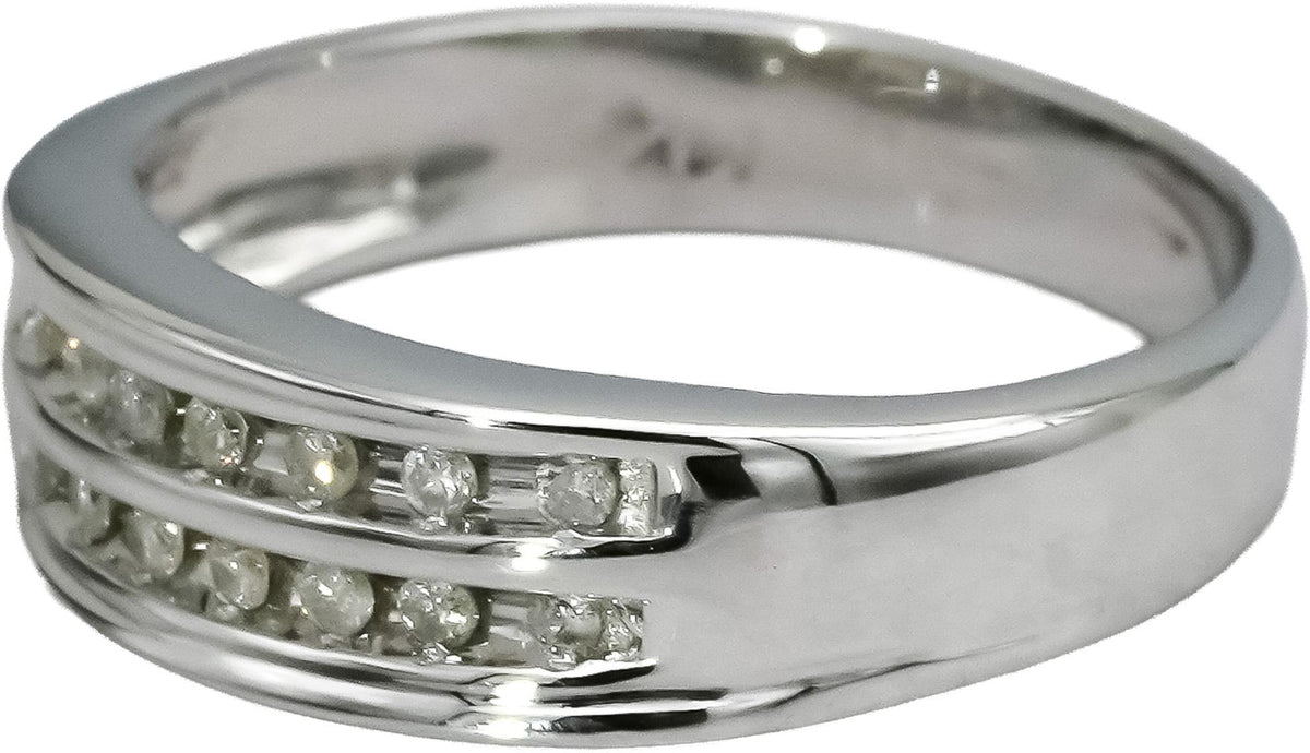 14k White Gold Round Channel Set Two Row Band Ring 0.12CT Size 6.25