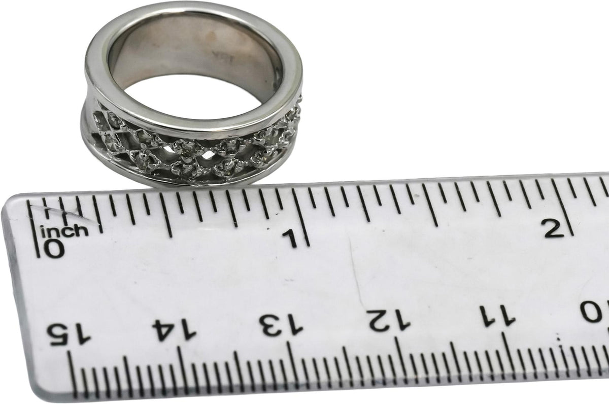 18k White Gold Round Diamond Two Row Band Ring 0.25CT Size 5.75