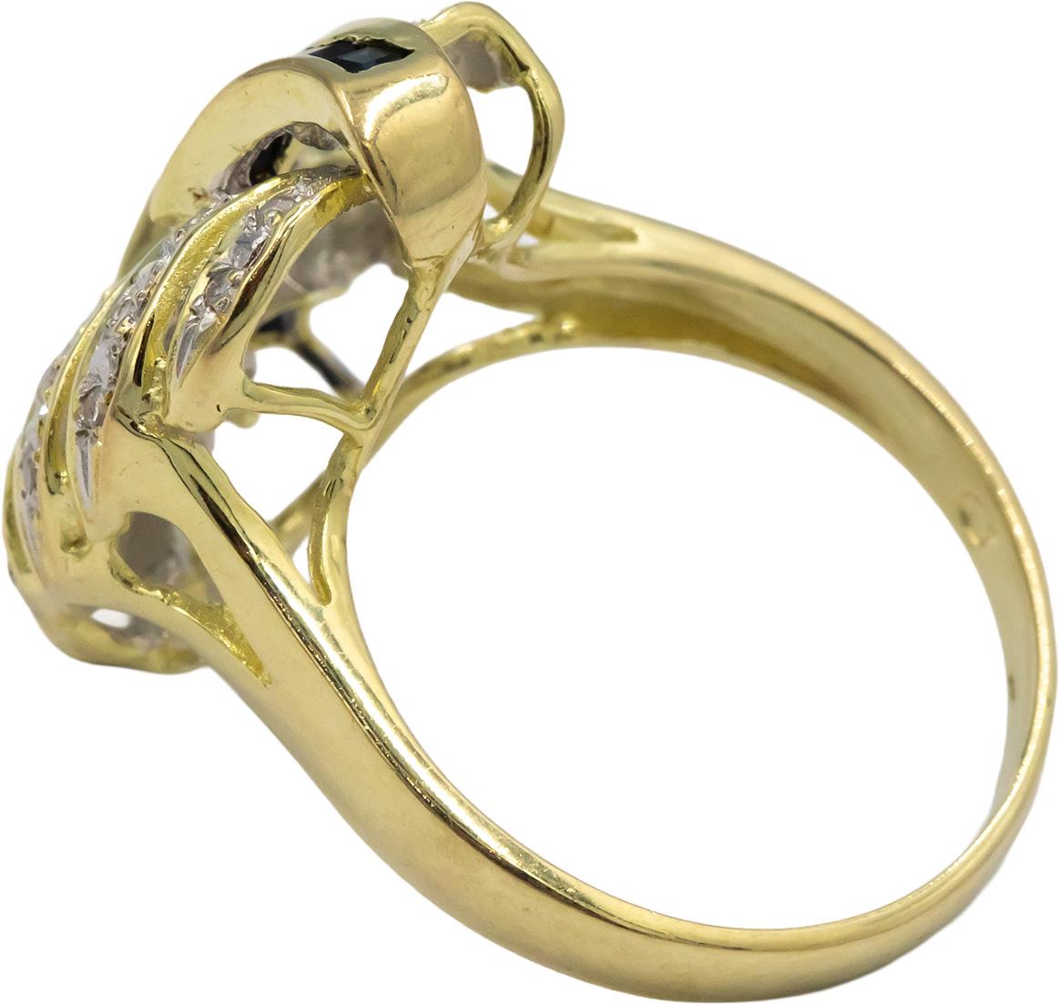 14k Yellow Gold 0.80CT Diamond and Sapphire Cocktail Ring size 7