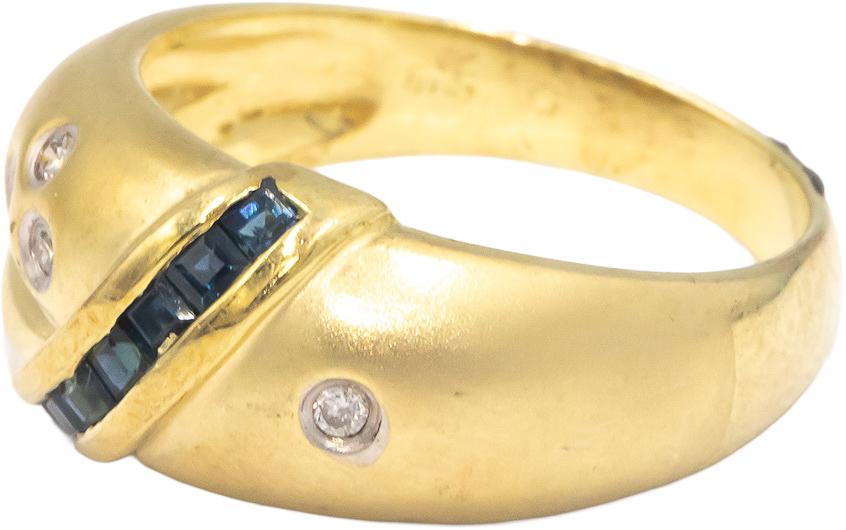 14k Yellow Gold 0.16CT Diamond and Sapphire Florentine Ring Size 6.25