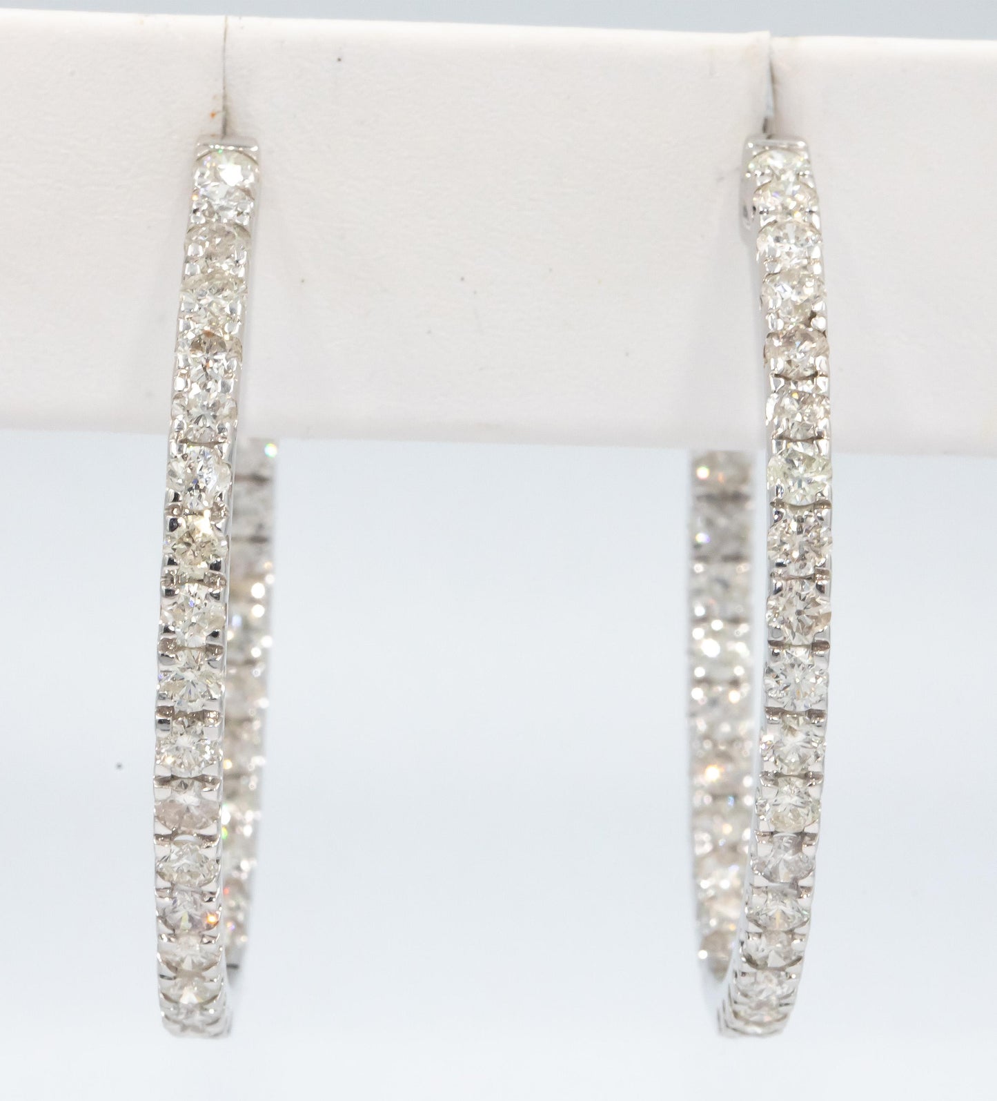 Diamond 10k White Gold Large Inside Out Hoop Earrings 6.0CT