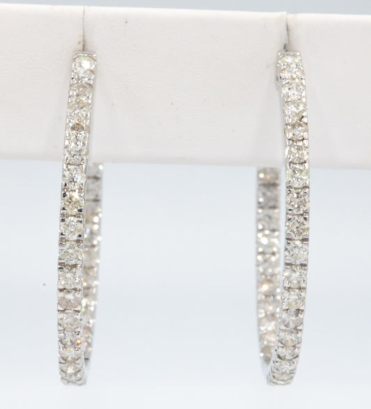 Diamond 10k White Gold Large Inside Out Hoop Earrings 6.0CT